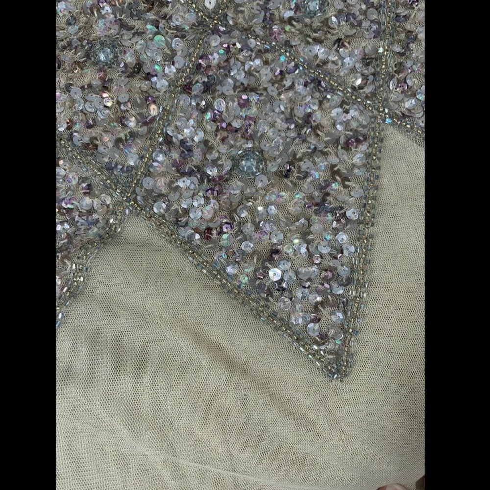 NWT JS Collections [ 4 ] Long Sleeve Embellished Tulle‎ Gown Champagne